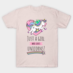 Hearts And Stars Just A Girl Who Loves Unicorns T-Shirt